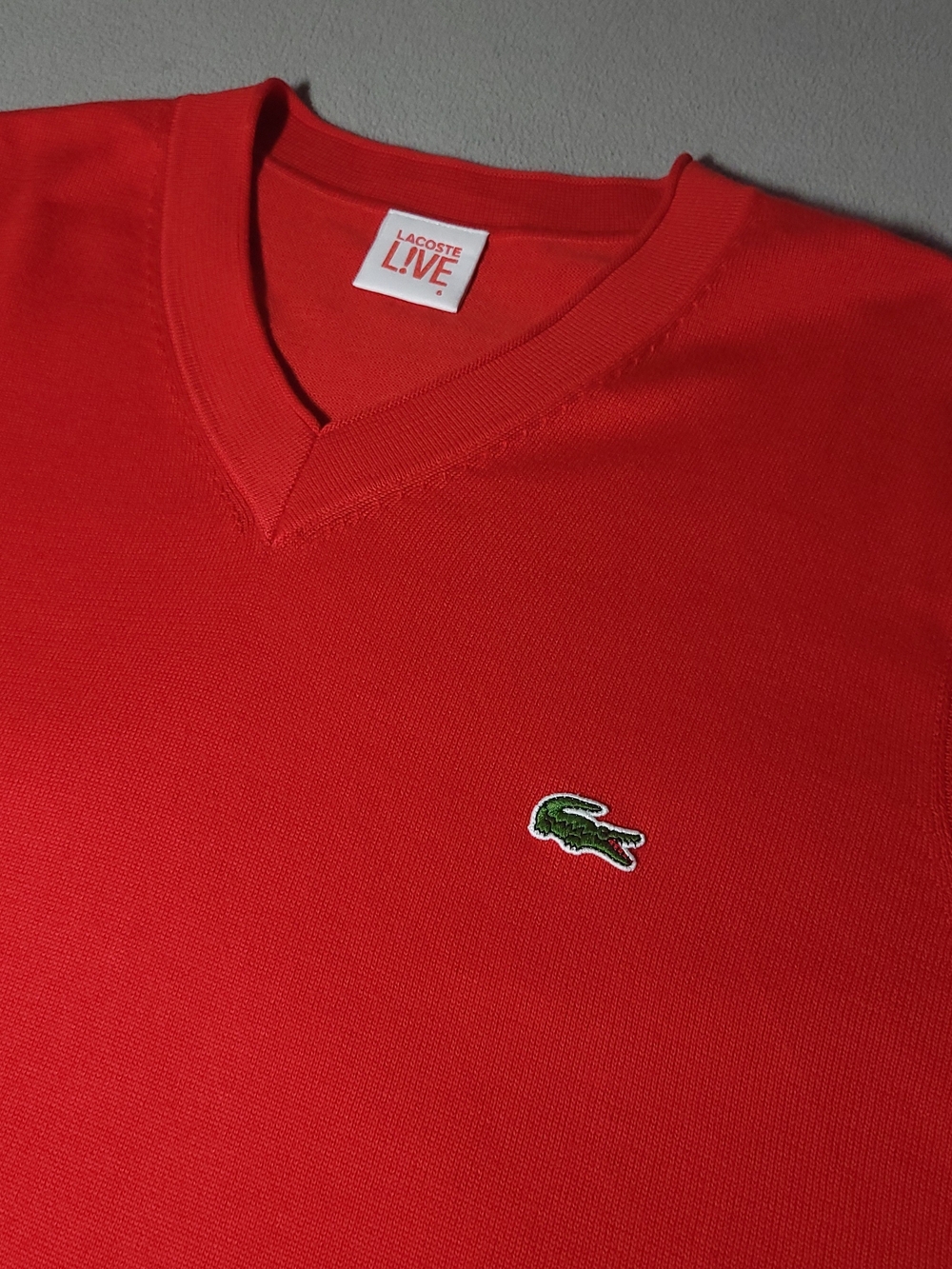 Lacoste L!VE Red Cotton V-Neck Knit Pullover Sweater Size 6 / XL